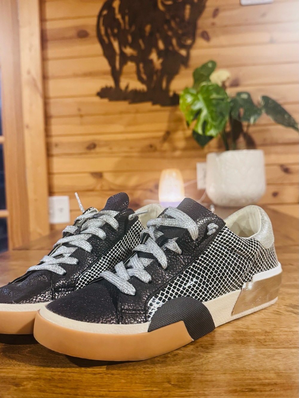 Dolce Vita Black and Silver Glitter Low-Top Sneakers